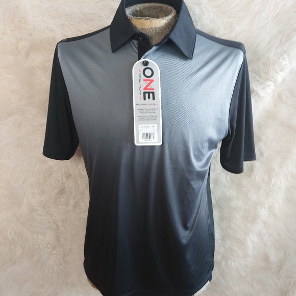 Elevate Sport Men's One for All Black and White Gradient Short Sleeve Polo Shirt - Picture 1 of 9